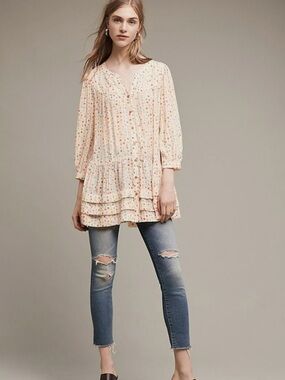 Anthropologie Maeve Paccia Ruffle Tiered Tunic Blouse- Size Small